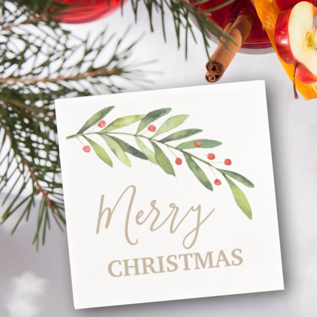 Branch and Berries Merry Christmas Napkin (Creator Uploaded)