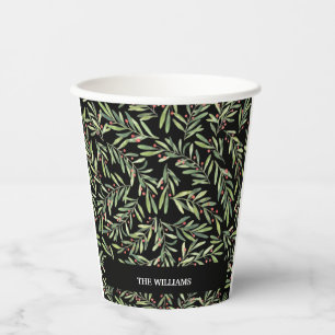 Branch and Berries on Black Holiday Christmas Paper Cups