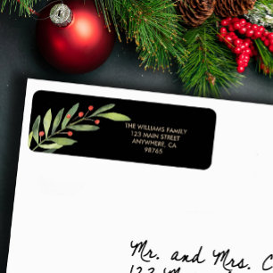 Branch and Berries Red Christmas Return Address Label