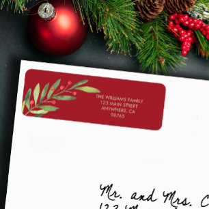 Branch and Berries Red Christmas Return Address Label
