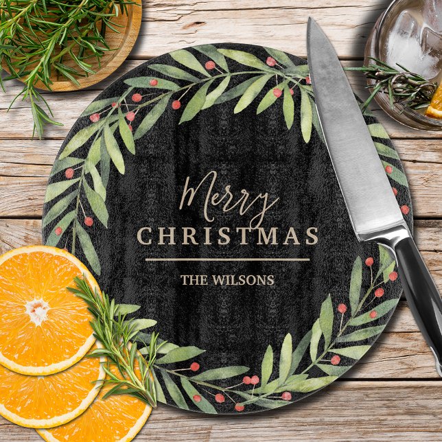 Branch Berries on Black Merry Christmas Cutting Board (Creator Uploaded)
