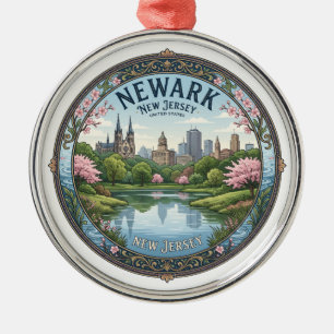 Branch Brook Park Lake and Newark Skyline Gift Metal Ornament