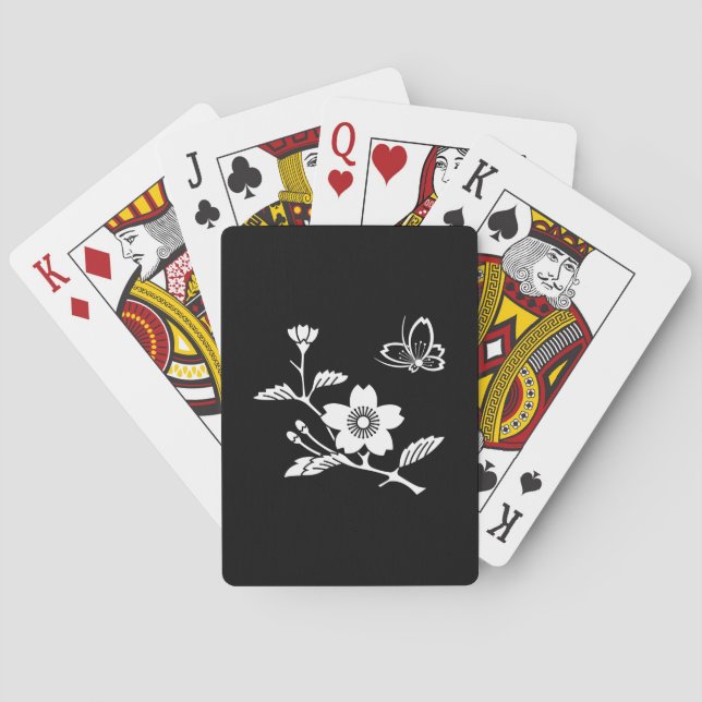 Branch Cherry Blossom with Flying Butterfly in Nak Playing Cards (Back)