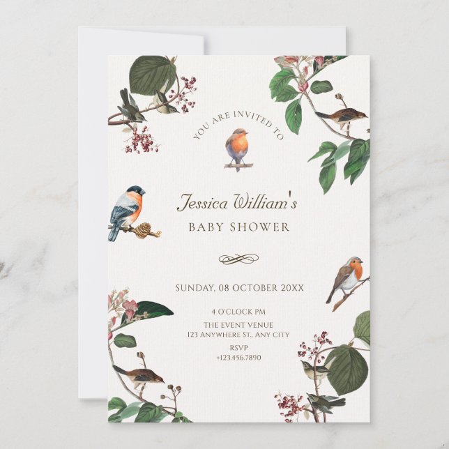 Branch Leaves Bird baby shower Invitation (Front)