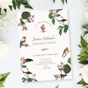 Branch Leaves Bird birthday Invitation