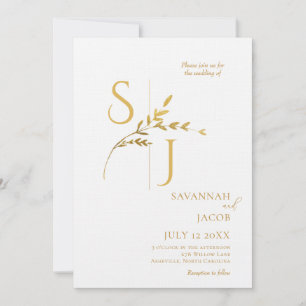 Branch Minimalist White and Gold Modern Wedding  Invitation