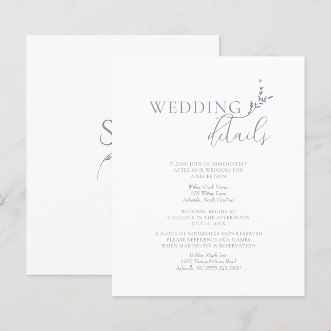 Branch Minimalist White & Silver Wedding  Details (Front/Back)