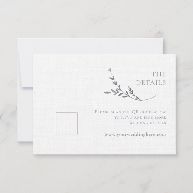 Branch Minimalist White & Silver Wedding Enclosure RSVP Card (Front)