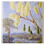Branch of a Grevillea and View on the Swan River Ceramic Tile<br><div class="desc">Branch of a Grevillea and a View on the Swan River,  West Australia,  vintage botanical painting by English artist Marianne North.</div>