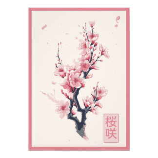 branch of Japanese cherry tree with sakura flowers Photo Print