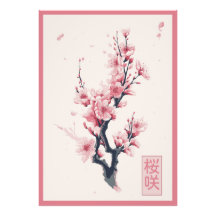 branch of Japanese cherry tree with sakura flowers