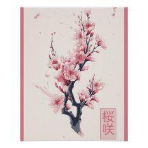 branch of Japanese cherry tree with sakura flowers