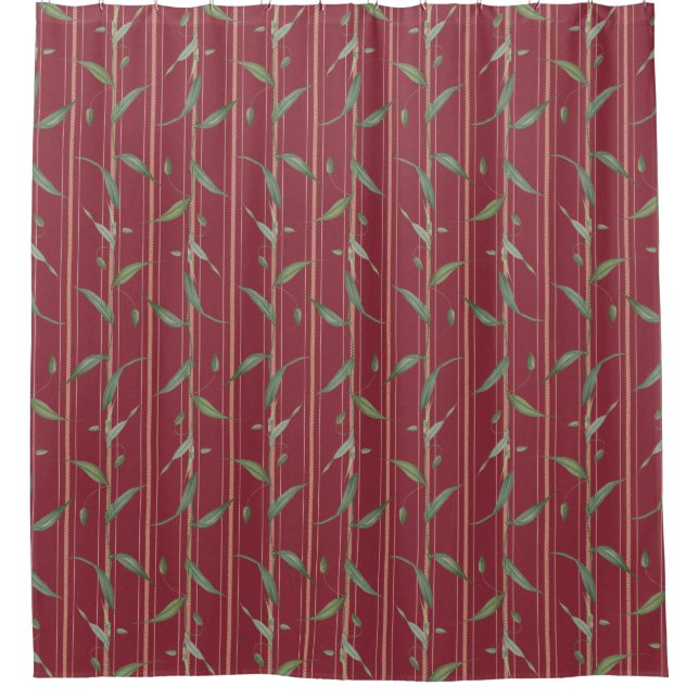 Branch of leaves on red wallpaper shower curtain (Front)