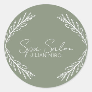 Branch Salon Beauty Studio Sage Green Classic Round Sticker