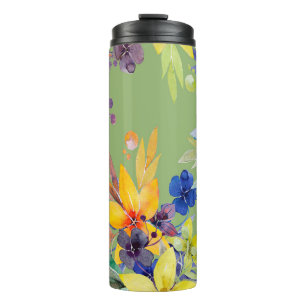 Branch watercolor seamless pattern. Image on white Thermal Tumbler