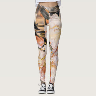 Branch with an orange spring azalea flower leggings