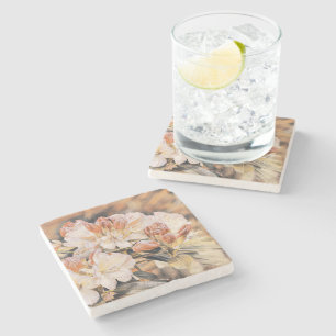 Branch with an orange spring azeea flower stone coaster