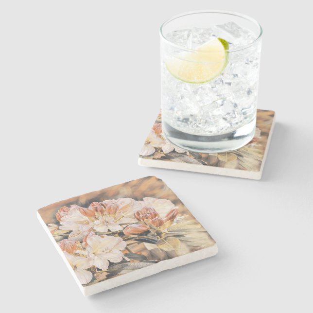 Branch with an orange spring azeea flower    stone coaster (Side)