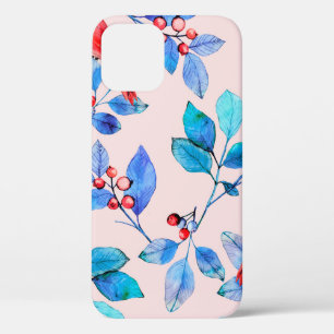 Branch with berries and birds watercolor illustrat iPhone 12 case