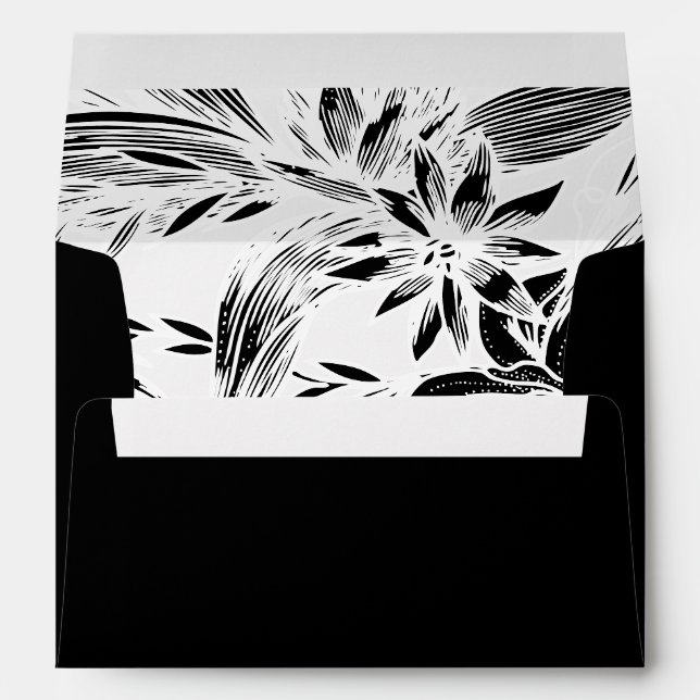 Branch with black and white flowers wedding envelope (Back (Bottom))