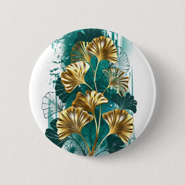 Branch with Golden Leaves Ginko Biloba 6 Cm Round Badge (Front)