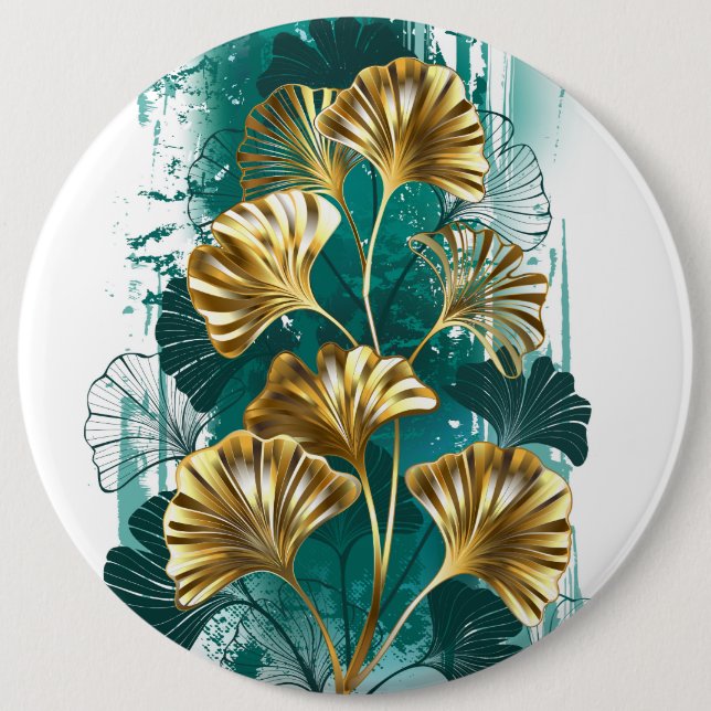 Branch with Golden Leaves Ginko Biloba 6 Cm Round Badge (Front)