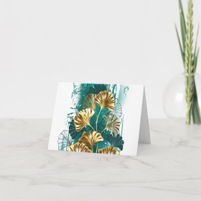 Branch with Golden Leaves Ginko Biloba Announcement (Front)