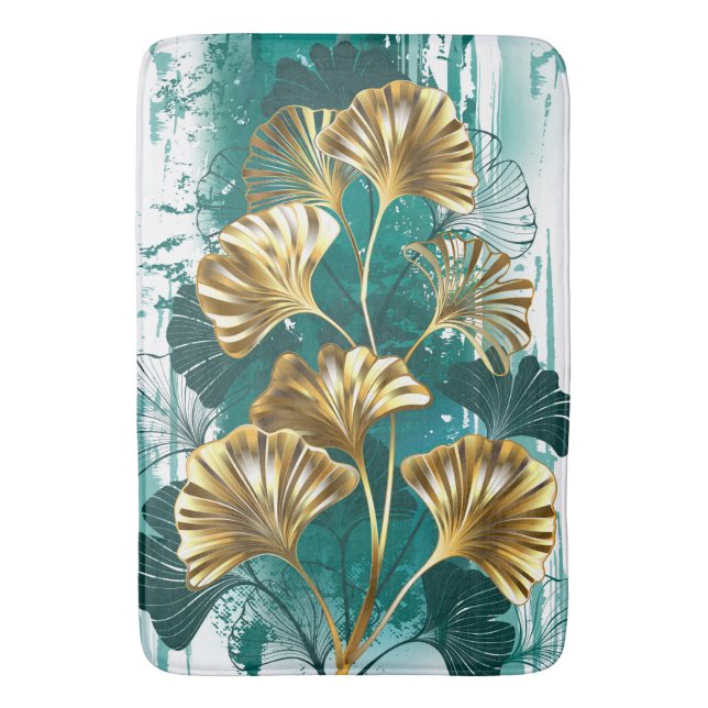 Branch with Golden Leaves Ginko Biloba Bath Mat (Front Vertical)