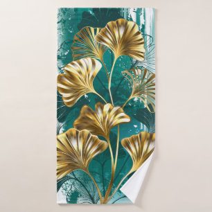 Branch with Golden Leaves Ginko Biloba Bath Towel