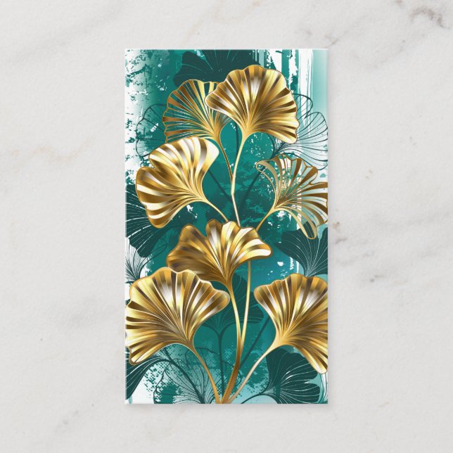 Branch with Golden Leaves Ginko Biloba Business Card (Front)