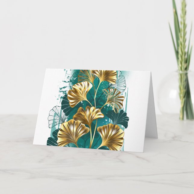 Branch with Golden Leaves Ginko Biloba Card (Front)