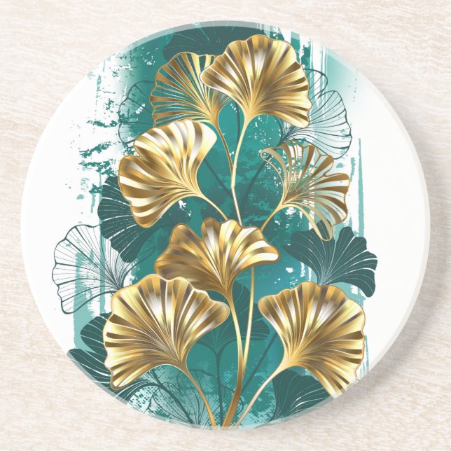 Branch with Golden Leaves Ginko Biloba Coaster (Front)