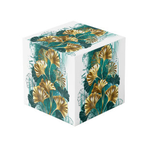 Branch with Golden Leaves Ginko Biloba Cube