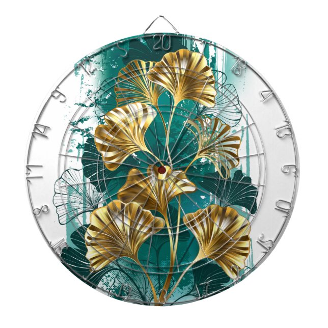 Branch with Golden Leaves Ginko Biloba Dartboard (Front)