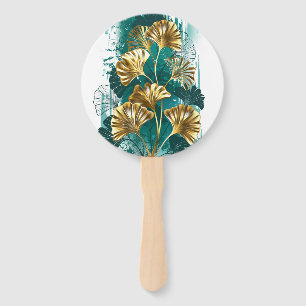 Branch with Golden Leaves Ginko Biloba Hand Fan