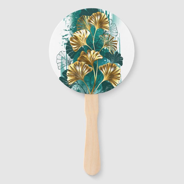 Branch with Golden Leaves Ginko Biloba Hand Fan (Front)