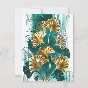 Branch with Golden Leaves Ginko Biloba Holiday Card