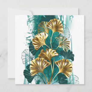 Branch with Golden Leaves Ginko Biloba Holiday Card