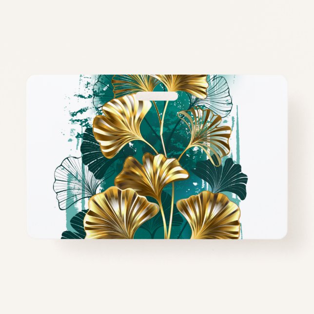 Branch with Golden Leaves Ginko Biloba ID Badge (Front)