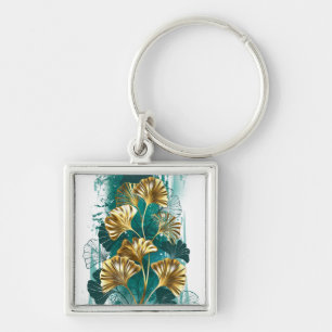 Branch with Golden Leaves Ginko Biloba Key Ring