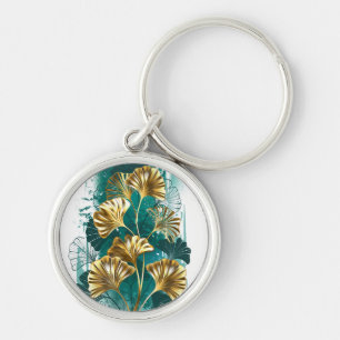 Branch with Golden Leaves Ginko Biloba Key Ring