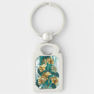 Branch with Golden Leaves Ginko Biloba Key Ring