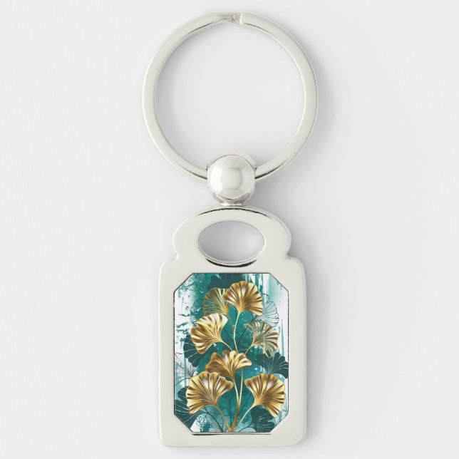 Branch with Golden Leaves Ginko Biloba Key Ring (Front)