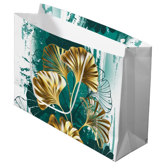 Branch with Golden Leaves Ginko Biloba Large Gift Bag (Front Angled)