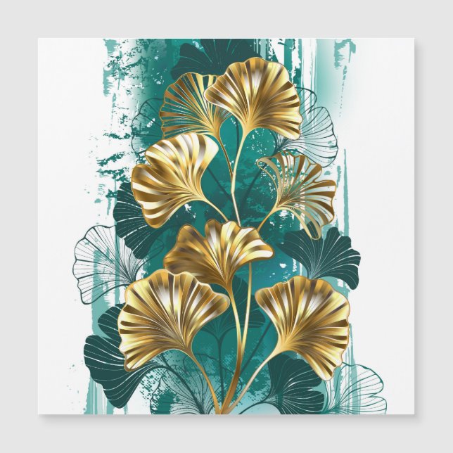 Branch with Golden Leaves Ginko Biloba Magnetic Invitation (Front)