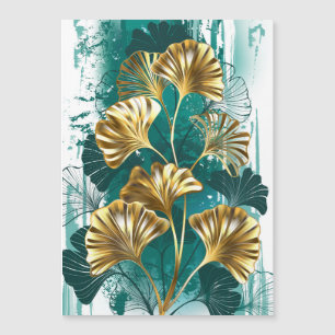 Branch with Golden Leaves Ginko Biloba Magnetic Invitation