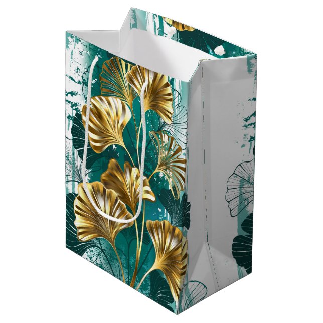 Branch with Golden Leaves Ginko Biloba Medium Gift Bag (Front Angled)