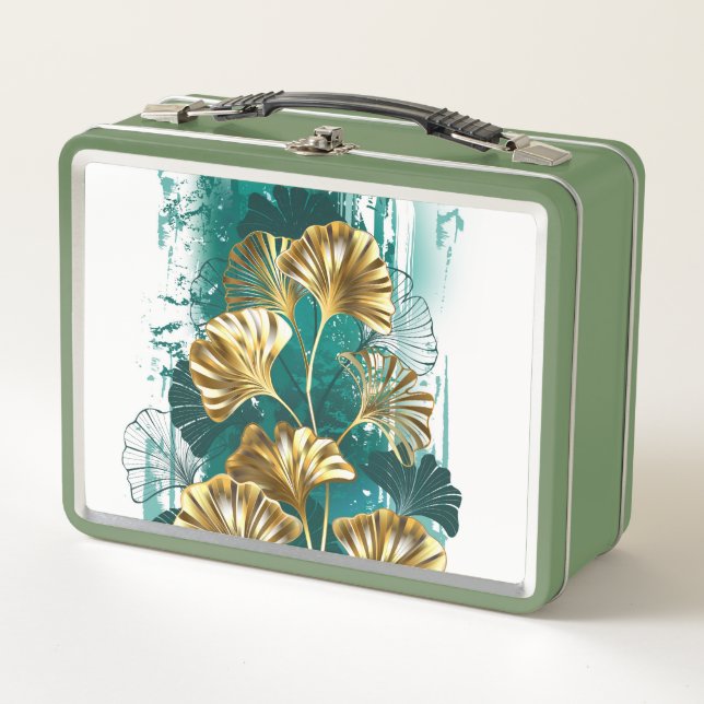 Branch with Golden Leaves Ginko Biloba Metal Lunch Box (Front)