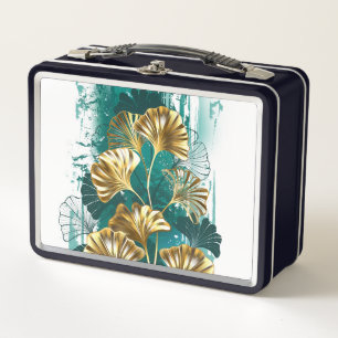 Branch with Golden Leaves Ginko Biloba Metal Lunch Box
