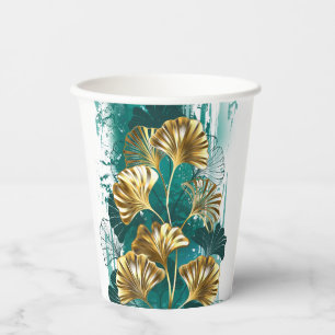 Branch with Golden Leaves Ginko Biloba Paper Cups